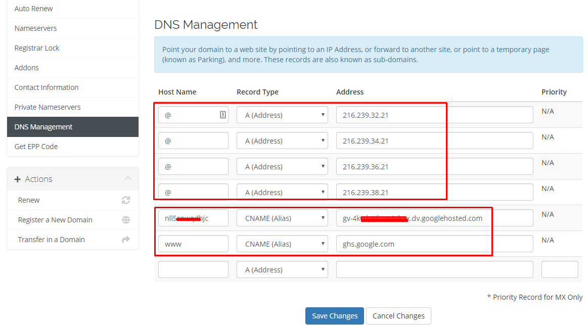 blogger domain add record