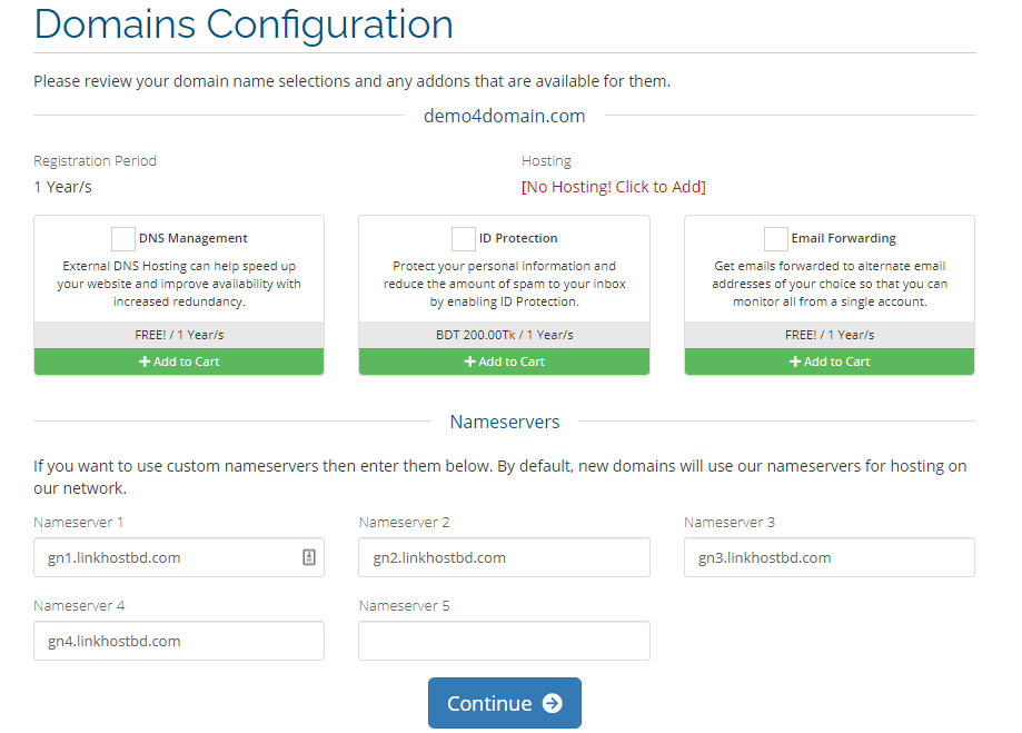 order domain in linkhost bd